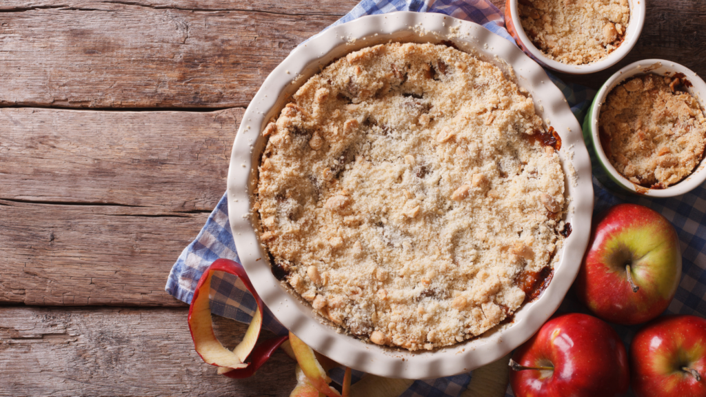 Pan filled with apple crisp