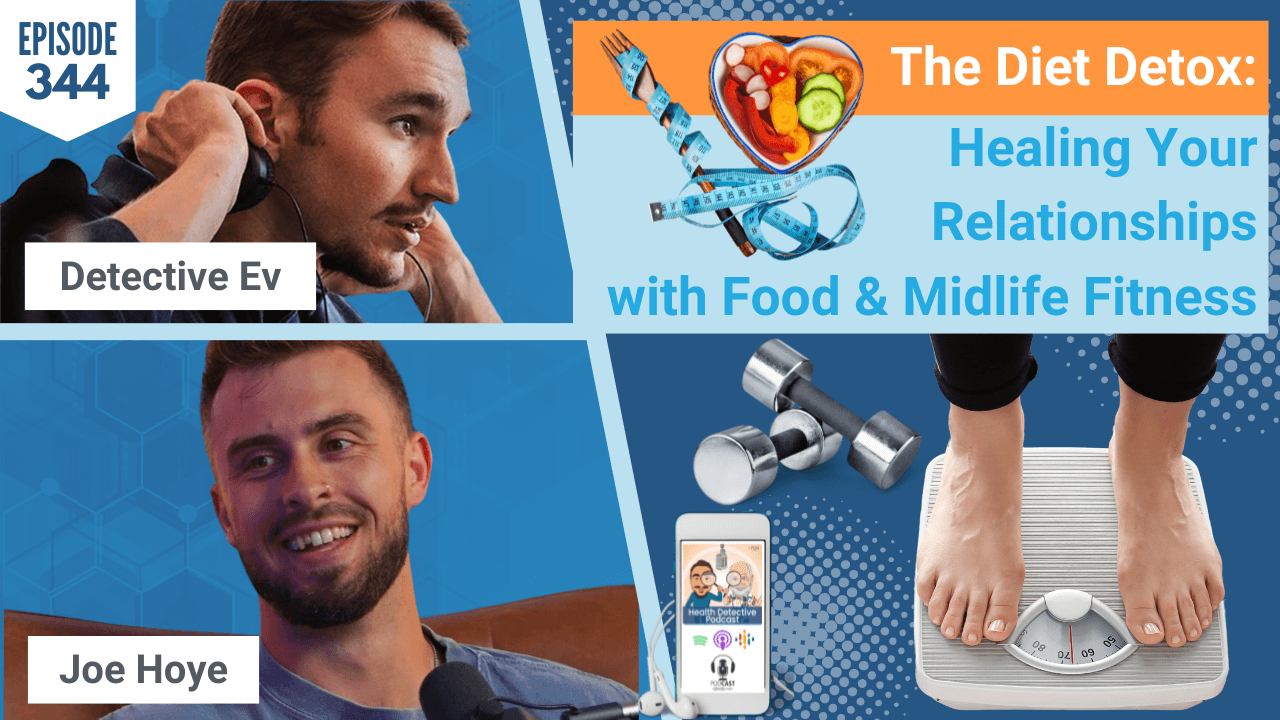 FOOD & MIDLIFE FITNESS, FITNESS, MIDLIFE, RELATIONSHIP WITH FOOD, HOYE FIT, EXERCISE, LIFESTYLE, COACHING, WEIGHT, FDN, FDNTRAINING, HEALTH DETECTIVE PODCAST, DETECTIVE EV, EVAN TRANSUE